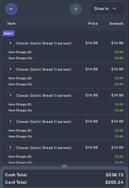Order cart showing itemized quantity-1 item rows