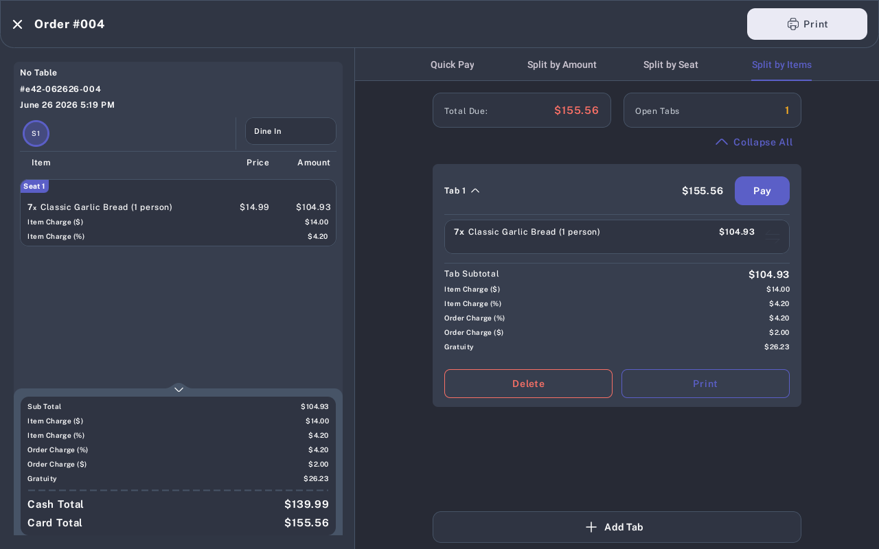 Split by Items tab showing a multi-quantity item
