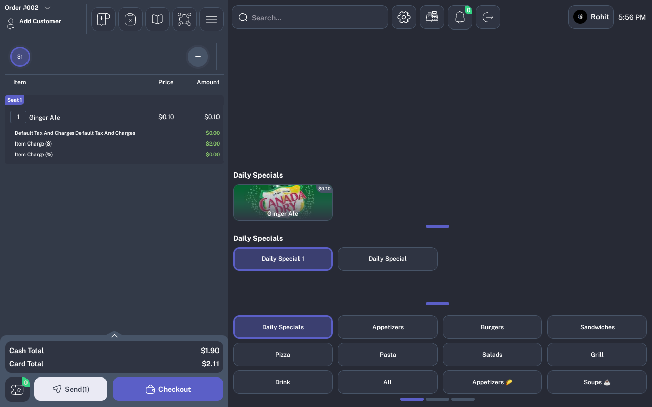 Order screen with an item ready for checkout