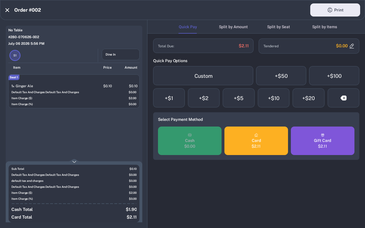 Payment screen with Quick Pay selected