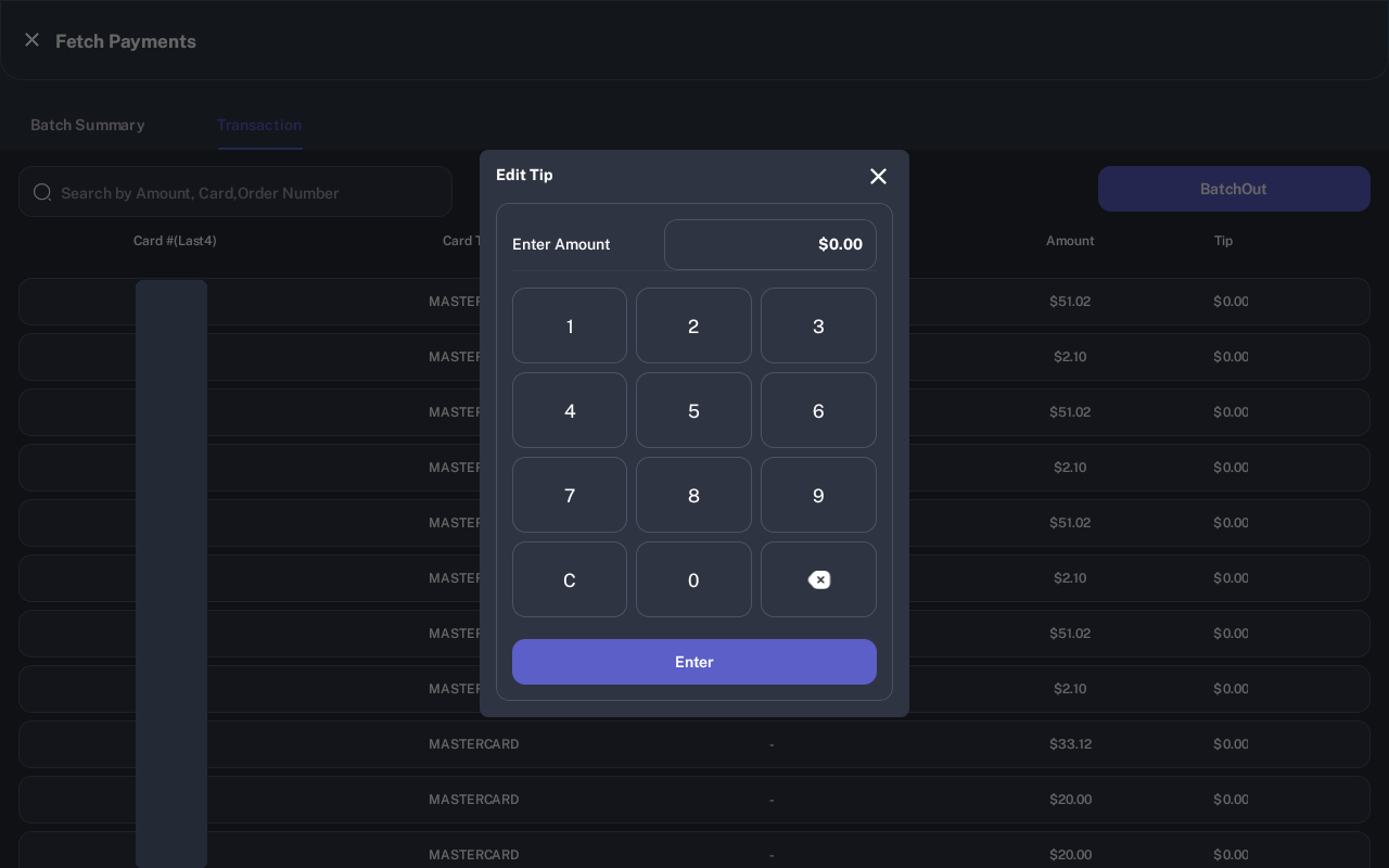 Edit Tip dialog with amount keypad