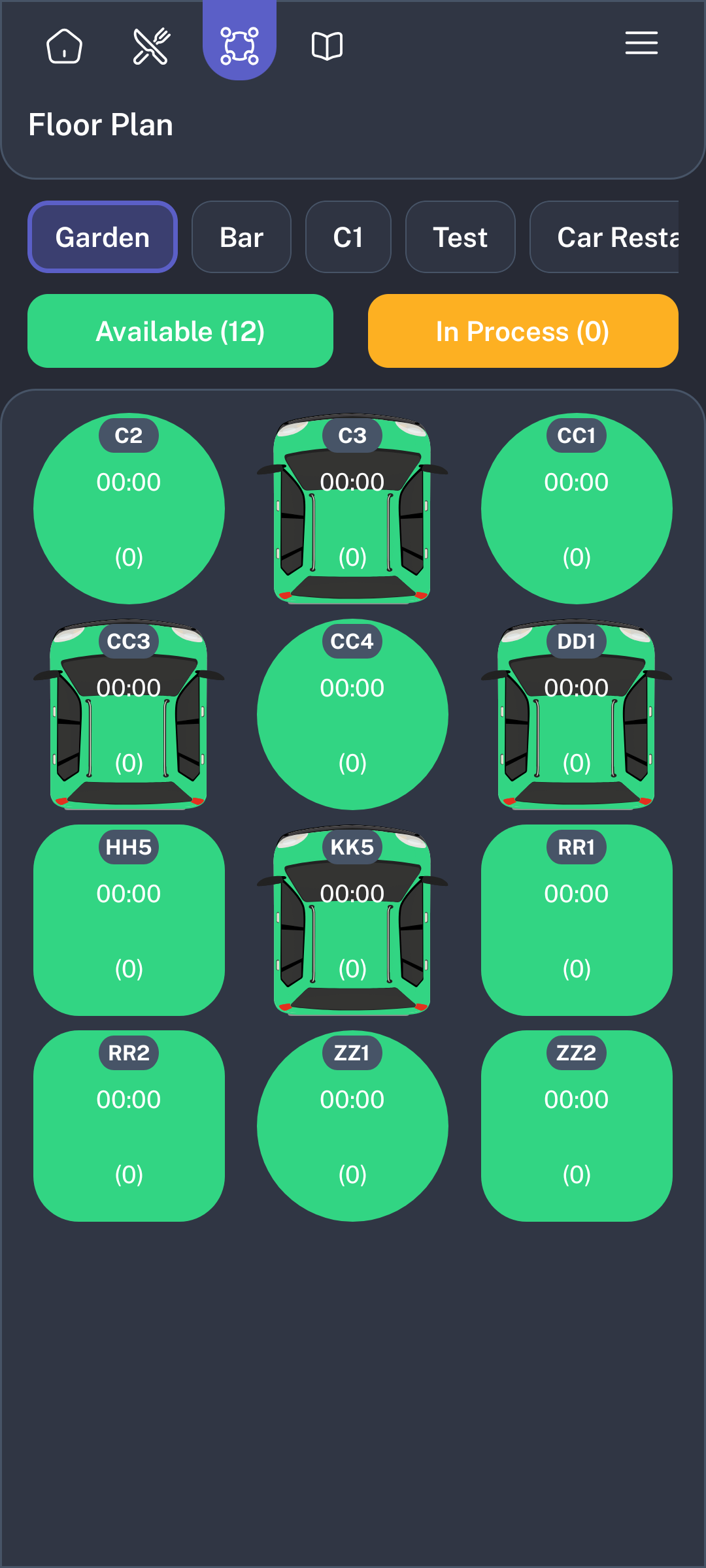 POSHub Table Service floor plan screen