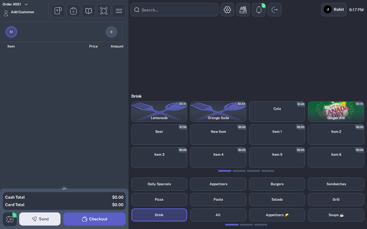 Order screen with staff profile chip in the top-right corner