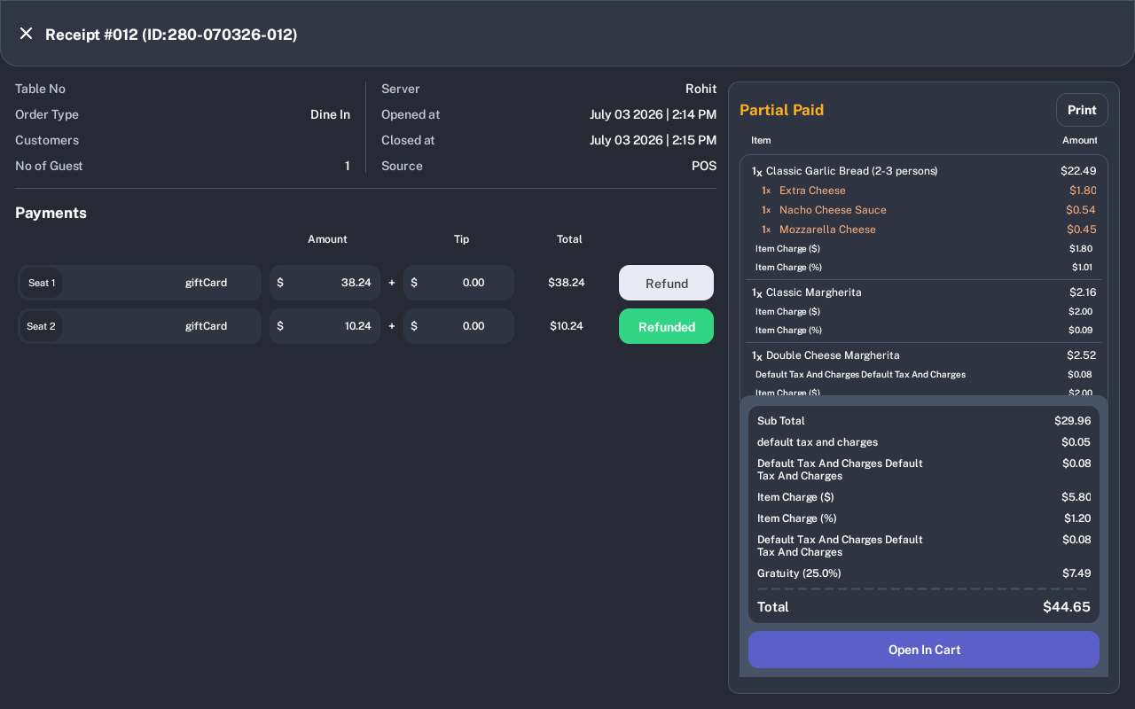 Split payment order after refunding one payment row