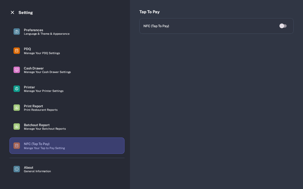 Tap To Pay settings with NFC Tap To Pay switch