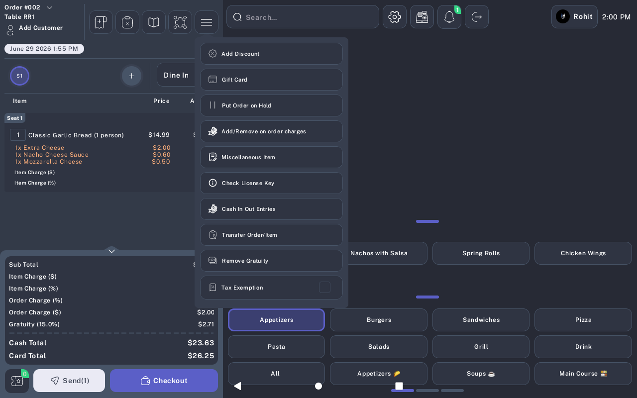 Order action menu with Transfer Order Item option
