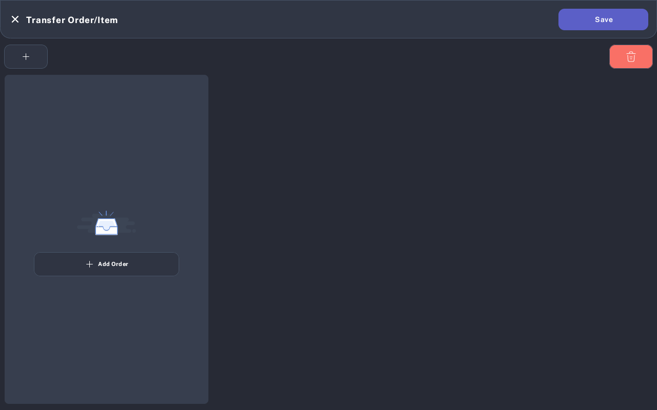 Transfer Order Item screen with Add Order button