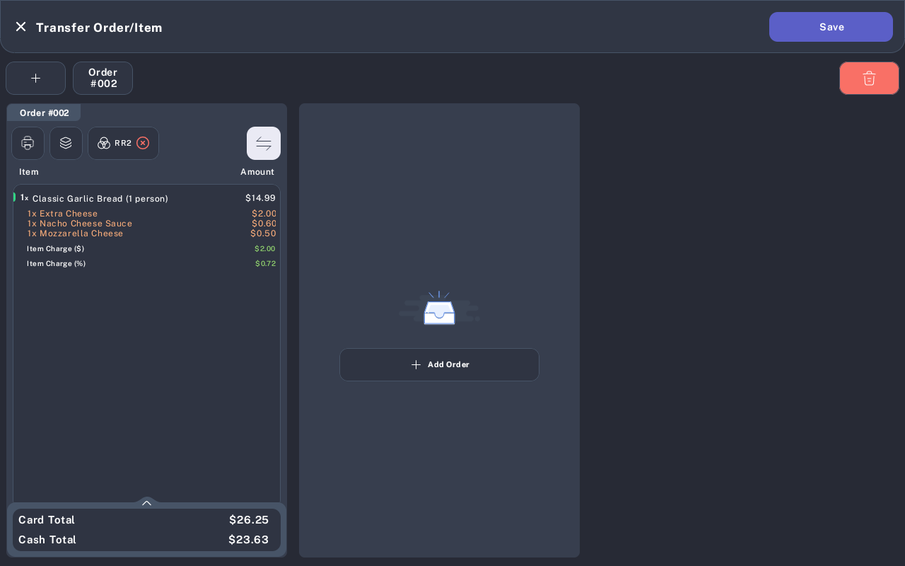 Transfer tab with the new table assigned before saving